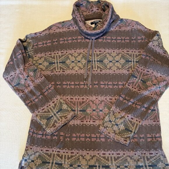 Women's Chaps Funnel Neck Rose & Mauve Print  Top - Size Medium - Picture 1 of 4